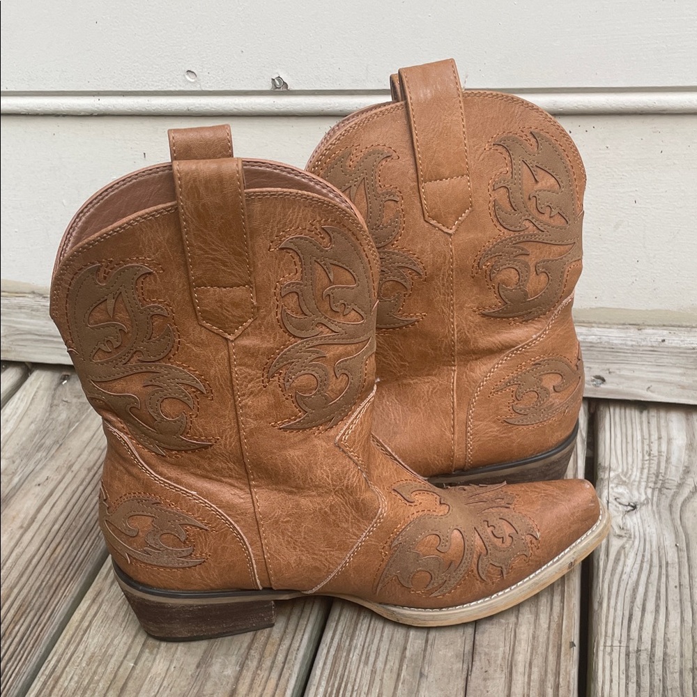 Rollda Tan Leather Western Cowgirl Cowboy Boots Women’s Size 9